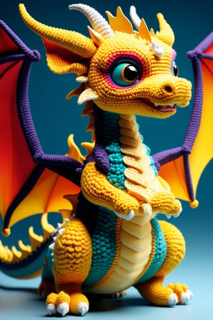 Amigurumi,dragon,3Drendering,toycollection,Ultra-detailed,softtextures,brightcolors,cute,whimsical,handmade,+HD,studio lighting,wonderland,vibrant,playful,golden dragon,dragon_anything