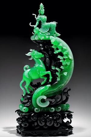 jade Sculpture, jade, realistic, jade, riding a tiger