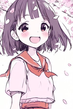 1girl, anime, school uniform, sakura petals, bright smile