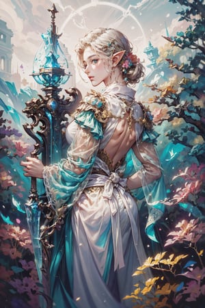 (4k), (masterpiece), (best quality),(extremely intricate), (realistic), (sharp focus), (cinematic lighting), (extremely detailed),

A young beautiful high elf archer girl posing with back turned to the viewer. She is in a secluded enchanted forest and is wearing white elven silk robe.

,flower4rmor, see-through ,flowers in hair, Flower, flower white silk robe
,DonM4lbum1n
,DonMChr0m4t3rr4 
,LODBG,no_humans,glyphtech