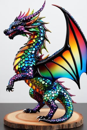 (best quality,8K,highres,masterpiece), ultra-detailed, (super colorful, dragon made of glass, rhinestone, and crystal), featuring a mesmerizing baby dragon crafted entirely from the shimmering brilliance of glass, rhinestone, and crystal. This enchanting creature is a kaleidoscope of vibrant colors, with its intricate body adorned in countless dazzling facets, refracting light in a breathtaking display. The dragon sits elegantly against a pristine white background, its tail and wings glinting with a radiant spectrum of hues. Its black eyes gleam like precious gemstones, and its smile radiates joy and wonder. This artwork is a fusion of artistry and craftsmanship, celebrating the beauty of this unique dragon creation with head wings and a body that captures the essence of both fantasy and the dazzling world of crystal.,dragon_anything