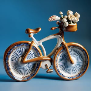 A beautifully crafted ceramic or porcelain figurine of a bicycle