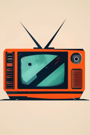 A flat design illustration of a retro television set, with vibrant and contrasting colors. The style is clean and modern, featuring simple geometric forms, limited shading, and a balanced composition. The colors are bold and dynamic, giving a fresh and retro-futuristic look.