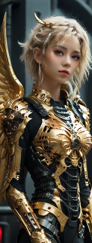 Masterpiece, bestquality, highres, high quality, [golden gate background : crismon gate background : 20], half body shoot, upper body, 2d illustration portrait of a ([angelical girl | cyberpunk girl]:1.3), 1 girl, yuzu, (devilish smile, fangs:1.3), blushing, dynamic pose, wearing [golden angelic armor : (cybernetic cyberpunk black armor) : 0.5], [demonic cyberpunk horns : (cyberpunk neon halo:1.3) : 20], [big mechanical golden angel wings | (big mechanical cyberpunk wings wings:1.2) : 5], eyes focus, squeezed eyes, [golden eyes : (red eyes, glowing eyes) : 33], glossy lips, detailed face, vibrant scene