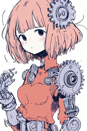 1girl, anime, steampunk, gears and cogs, mechanical arm