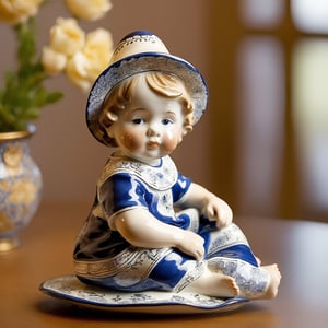 A beautifully crafted ceramic or porcelain figurine of a kid
