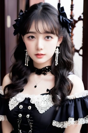 1girl, solo, high resolution, mesmerizing beautiful face, feminine, gothic lolita dress, photo, intricate facial features, extremely sharp, perfect detail, ultrarealistic, hyperrealistic