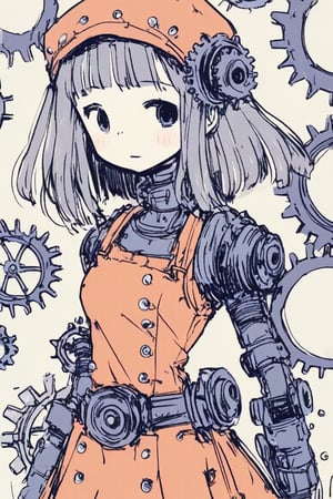 1girl, anime, steampunk, gears and cogs, mechanical arm