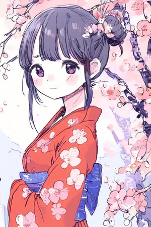 girl, anime, traditional kimono, cherry blossoms, serene garden