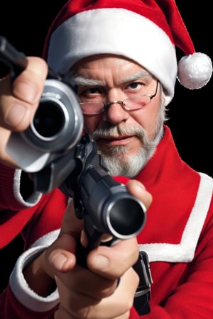 Masterpiece, high resolution, realistic 1 Santa Claus,  with a gun in his hand , shoot with gun, gun,girl