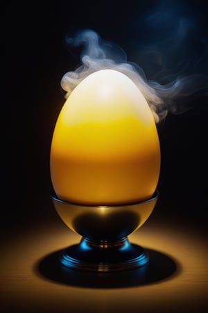 Masterpiece, realistic, ( yellow light glowing inside translucent egg),  (white load smoke inside egg), full body ,stunning beauty, hyper-realistic oil painting, vibrant colors, dark chiarascuro lighting, a telephoto shot, 1000mm lens, f2,8,Vogue,more detail,,Digital painting ,Bird,more detail XL,egg-art,easter,eyes shoot