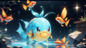 small bright goldfish in the shadow dark sea