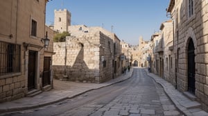 empty ancient Jerusalem hill street, via dolorosa