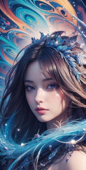 (masterpiece, top quality, best quality, official art, beautiful and aesthetic:1.2), (1girl), extreme detailed,(abstract, fractal art:1.3),colorful hair,highest detailed, detailed_eyes, light_particles, ,fantasy_world