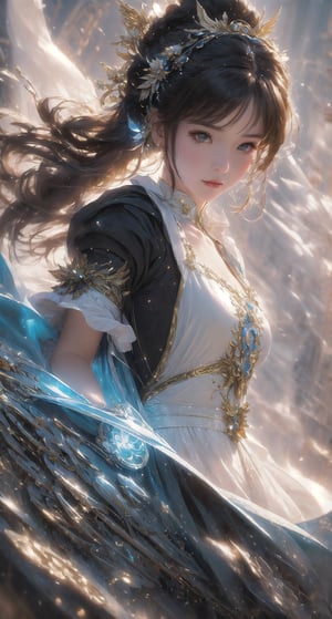 (Masterpiece,Best Quality), 1 girl in a maid dress , battle pose , Fantasy, magical vibes, sci-fi mood, sharp focus,Extremely Realistic,fantasy_world, ,Beautiful,Detail,perfect