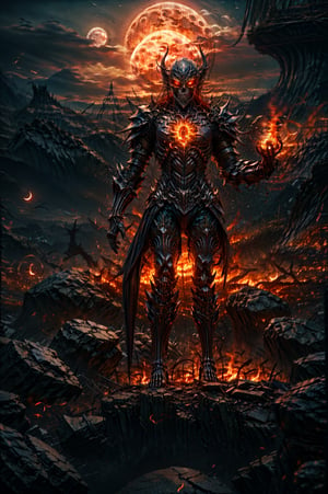 skeleton, wearing fantasy armor, red moon, black mist , cinematic light, fire from eyes, detailed face, half body view,