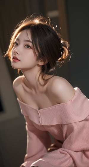 fashion photoshoot, chifon dress, off shoulder, low angle camera, , 