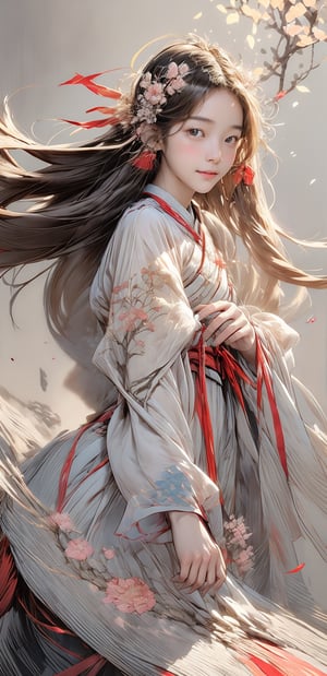  masterpiece,best quality,very long hair,1girl,solo,long_hair, ,hk_girl,xuer ai yazawa style girl, dynamic move,Hanfu, floating, particle of light, high contrast, realistic, 