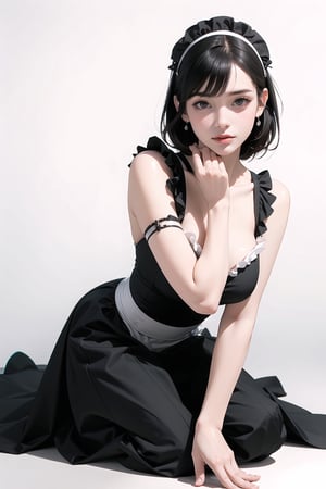 solo,((bishoujo)),(Victoria black maid dress),Realism,kneeling