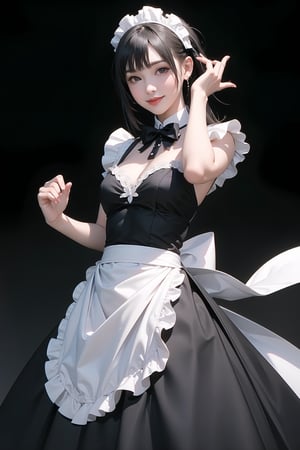 solo,((bishoujo)),(Victoria black maid dress),Realism,(Random_background),seductive smile,fighting_stance,