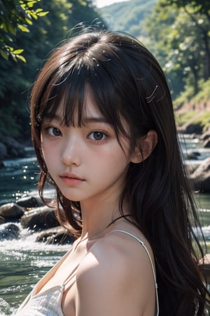 (((wild stream side))),(((look at the audience))),(((Only the face is in the shot))),
人：(((a korean girl))),(low cut),
優：(((16K texture structure))),Beautiful oval face profile,
髮：(bangs),((long hair))(((wild stream side))), (((looking at the audience))), (((Only the face is in the shot, focus on face))), 
人：(((a korean girl))), (low cut), 
優：(((16K texture structure))), Beautiful oval face profile, 
髮：(bangs), ((long hair)), (curls), 
服：spaghetti strap sleeveless vest, ,(curls),
服：spaghetti strap sleeveless vest,