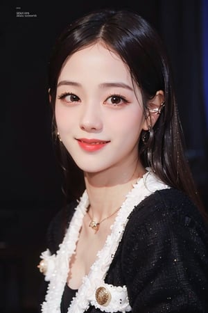 (close-up portrait:1.3) of Jisoo Blackpink, smiling, (red inidress:1.3), kpop Idol, contrapposto, best quality, ultra high res, (photorealistic:1.3), 1girl, small breasts, (in a nighclub:1.3), ,jisoo