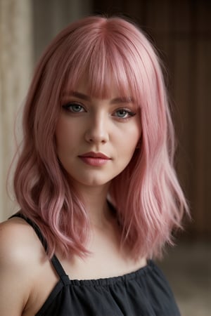 cute woman, postel pink hair, realistic portrait