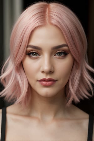 lcute woman, postel pink hair, realistic portrait,long shot