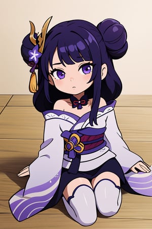 Highly detailed, High Quality, Masterpiece, beautiful, 1girl, QiqiFallen, chibi, on back, , Nakiri Ayame, long hair, double bun, AyameBase, black kimono, hair bell, obi, white thighhighs, bare shoulders, long sleeves, oni mask, mask on head, ,woman,girl,outfit-km,purple dress,FilmGirl,raidenshogundef,modelshoot style,sticker design