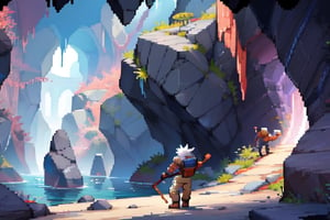 stone, rock, rock cavern background, visual novel,PixelArt