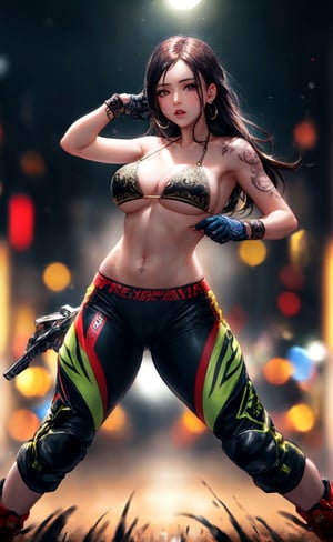 (masterpiece), (extremely intricate:1.3), (realistic), portrait Latina girl, the most beautiful long thick hair  tattoos, (bikini top and motocross pants and gloves
), full body, neon studio, intense ring light, professional photograph of a stunning woman detailed, sharp focus, dramatic, award-winning, action lighting, octane render  unreal engine,  volumetrics dtx, (film grain, blurry background, blurry foreground, bokeh, depth of field, , motion blur:1.3)