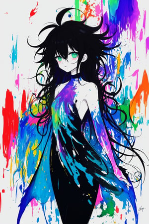 Abstract art, everthing drawn in color of spectrum, soft line, soft rigging, soft texture, soft sketch, soft ink, very fluid art, soft edge, (incredible long hair: 1.5), messy hair, hair blend into surroundings, hair is irregular, (messy hair everywhere: 1.5), hair covers body, hair covers front body, abstract sketch, scratches, scribbled, hundred of colors, mixed colors, colors gradation, innumerable colors, unclear lines, unclear sketch, abstract paint, art background, unclear body, unclear face, scattered colors, colors splatters, soft colors, 