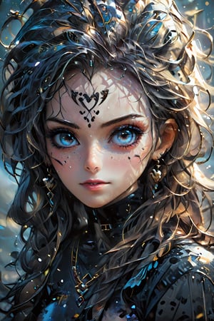 (masterpiece), (best quality), (ultra-detailed), a close up of a woman's face, in the style of joel robison, david yarrow, pointillist optical mixing, luis royo, emotional and dramatic scenes, photorealistic eye, realistic scenes, illustration, disheveled hair, detailed eyes, perfect composition, moist skin, intricate details, earrings, by wlop 