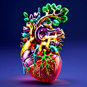 masterpiece, best quality, 3D model of the human heart, scientifically accurate in its anatomical representation, the chambers, valves, and blood vessels in exquisite detail, (reflective:1.25)