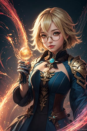 (masterpiece, top quality, best quality, official art, beautiful and aesthetic:1.2), (1girl), extreme detailed,(fractal art:1.3),colorful,highest detailed,zoomout,blonde girl,perfecteyes, night, fantasy armor, heroic
glasses,little_cute_girl ,no gloves,sucrose \(genshin impact\)