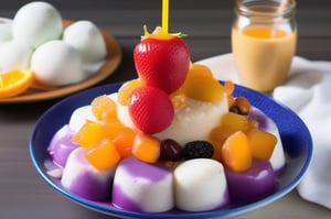 Filipino Halo-halo desserts with sweetened beans, fruits, milk, and ice cream