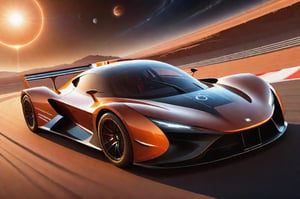 Sports racing of futuristic high speed super cars in planetary rings in the solar system