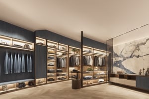 Interior design of a denim jeans department store boutique, — ar 16:9, hyper realistic interior clothing boutique, mannequin, denim color, denim fabric, clothes, apparel, high fashion, urban street style, modern vintage, 3D rendered, masterpiece, beautiful, modern design, high ceiling, large shop, cozy atmosphere, realistic colors, detailed, widescreen, full picture, ultra-high definition, extremely detailed, photorealistic, high resolution interior design, extremely high detailed beautiful modern lighting,