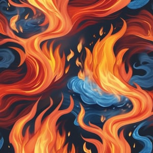 illustration of colors mixing with each other, representing fire and water, realistic