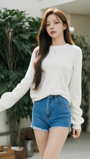 Korean beauty in a Influencer white Ribbed Knit Joggers  ,korean girl,lalalalisa_m,In the room,