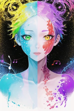 (Representative, best picture quality), girl, (Details :1.1), (Music spectrum | Body painting :1.3, luminous painting :1.2), Fractal art :1.4, Opal rendering, dynamic beat, music spectrum background, colorful, a hodge-podge of colors