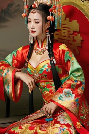 (Masterpiece, best picture quality), Girl, qing guang, Chinese Zombie, Hua Ling,(large_breast:1.4),arm behind back,kneeling,CNoperaCostume,CNoperaFlag,CNoperaHeaddress,Positive face,from below:1.3