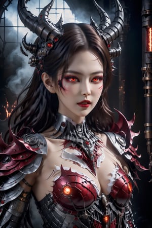 (((Top Quality: 1.4))),(Unparalleled Masterpiece),(Ultra High Definition),(Ultra-Realistic 8k CG), cyborg Satan,full body image,top to bottom,big breast,hot body, beautiful face, crimson glowing eyes, shining eyes(Action Pose: 1.4), ((horror )), princess of hell, highly detailed clothes, ((in  dark hell)),   big body, ray tracing, with eerie white light penetrating and gradient shadows , (magic mysterious background, glowing particles, ethereal fog, faint darkness), hyper realistic cover photo awesome full color, Cinematic, (hyper detail: 1.2), adds depth to images with backlight effect, perfect anatomy,cyborg style,HZ Steampunk,FilmGirl,jennierubyjenes