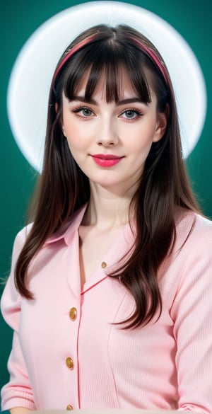 





woman, blue eyes, straight middle parted hairstyle, fully side splitted front bangs, dark black hair, super beauty marks, pale white skin, best quality, clear texture, details, canon eos 80d photo, light makeup, (red green pink color background theme: 1.3), (pale white skin:1.1), professional coloring photo, (sexy style business woman outfit:1.1), (pale white skin:1.1), smile