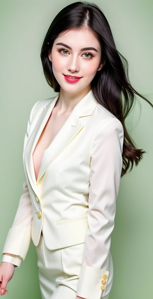 





woman, eyes, straight middle parted hairstyle, dark black hair, super beauty marks, pale white skin, best quality, clear texture, details, canon eos 80d photo, light makeup, (green color background theme: 1.3), (pale white skin:1.1), professional coloring photo, (sexy style business woman outfit:1.1), (pale white skin:1.1), smile