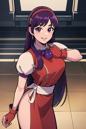 ((masterpiece,best quality)), absurdres,, Athena_Asamiya,solo, smiling, looking at viewer, cowboy shot,cinematic composition, dynamic pose,Athena_Asamiya , absurdly long hair, floor-length hair