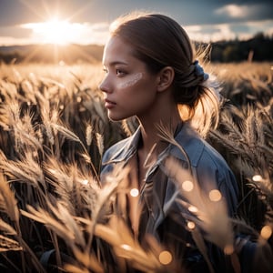 ((Realistic 16K resolution, RAW, extreme detail description)) photography of in golden grass field, 1girl standing in middle of the field,
break, 
1girl, Exquisitely perfect symmetric very gorgeous face, Exquisite delicate crystal clear skin, Detailed beautiful delicate eyes, perfect slim body shape, slender and beautiful fingers, legs, perfect hands, legs, illuminated by film grain, realistic style, realistic skin texture, dramatic lighting, soft lighting, exaggerated perspective of Wide-angle lens depth,