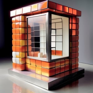 very cute fire fluffy commercial street kiosk, 2000s, minimalist, 15 cm square window for cash, 2 meters wide, brutalist, closed, nohuman, 64k, hyperdetailed, porcelain, silver and chrome, silver proportion composition, crocoite and ametrine palette.