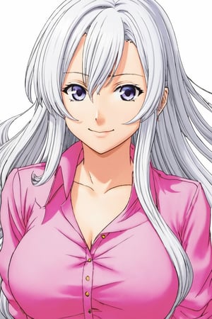 Elizabeth from Nanatsu no Taizai, the Seven Deadly Sins, long white hair, pink shirt blouse