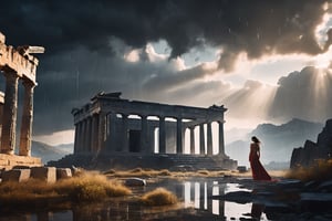 (((full length portrait))) (((masterpiece))) (((super realistic))) (((8K))) (((wide shot))) (((side angle))) ( ((maximum detail))) (((hyperrealistic))) greek ruins,rainy downpour,bright sun,Silhouette of a beautiful female face drawn in the clouds,studio lighting,cinematic lighting,vibrant color,photographic film,Fujifilm XT3 shot through a Samyang 85mm F1.4 Fe E, 80mm Sigma f/1.4, (((Zoom Regular))) lens